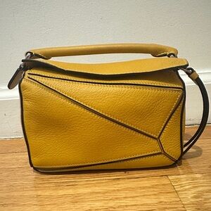 Authentic Loewe Puzzle Mini Yellow Leather Top-Handle Crossbody Bag
